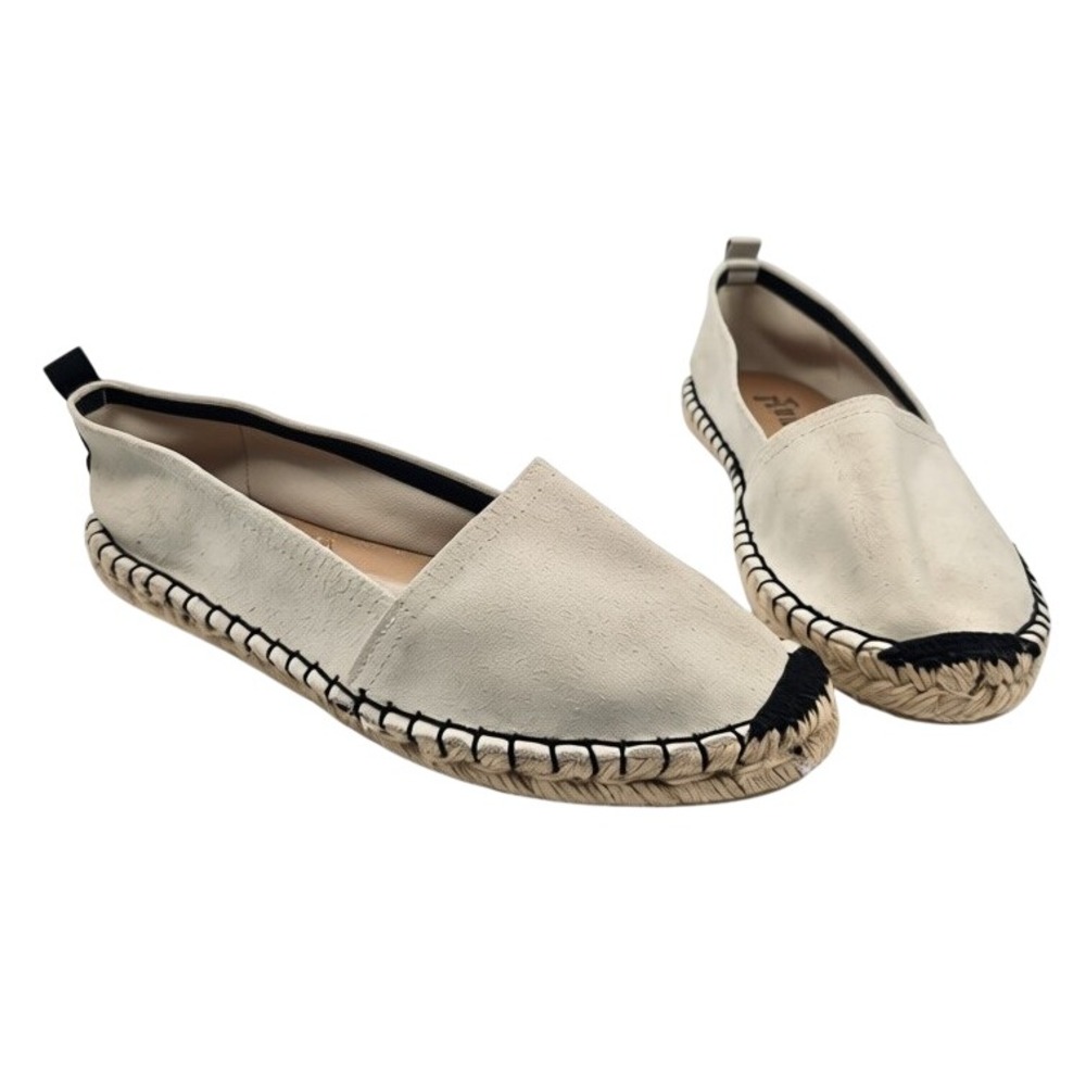 Bata Womens Cream Suede Espadrille Flats Spain Black Stitching Size 40 US 9